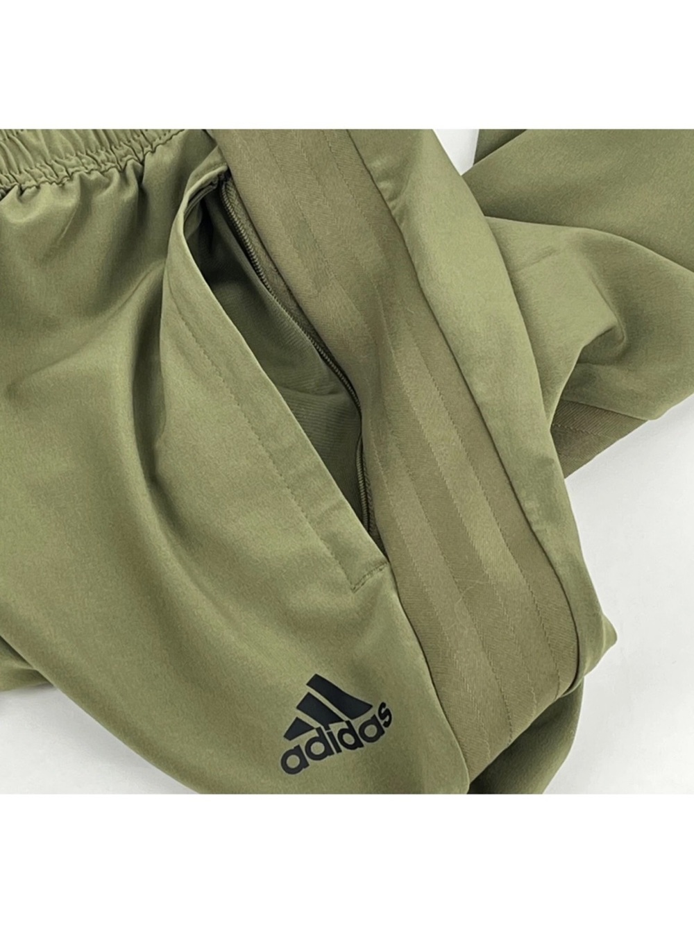 Adidas Men's Aeroready 3-Stripe Track Pants Zip Pockets Cuffed Ankles Olive S
